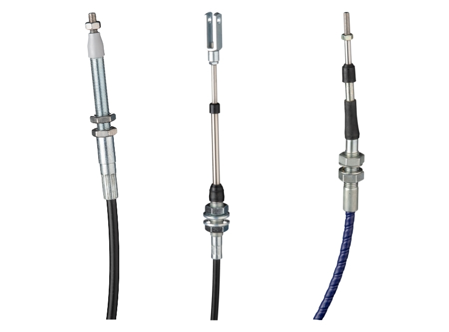 3 Druck-Zug-Kabel in verschiedenen Ausführungen auf weißem Hintergrund