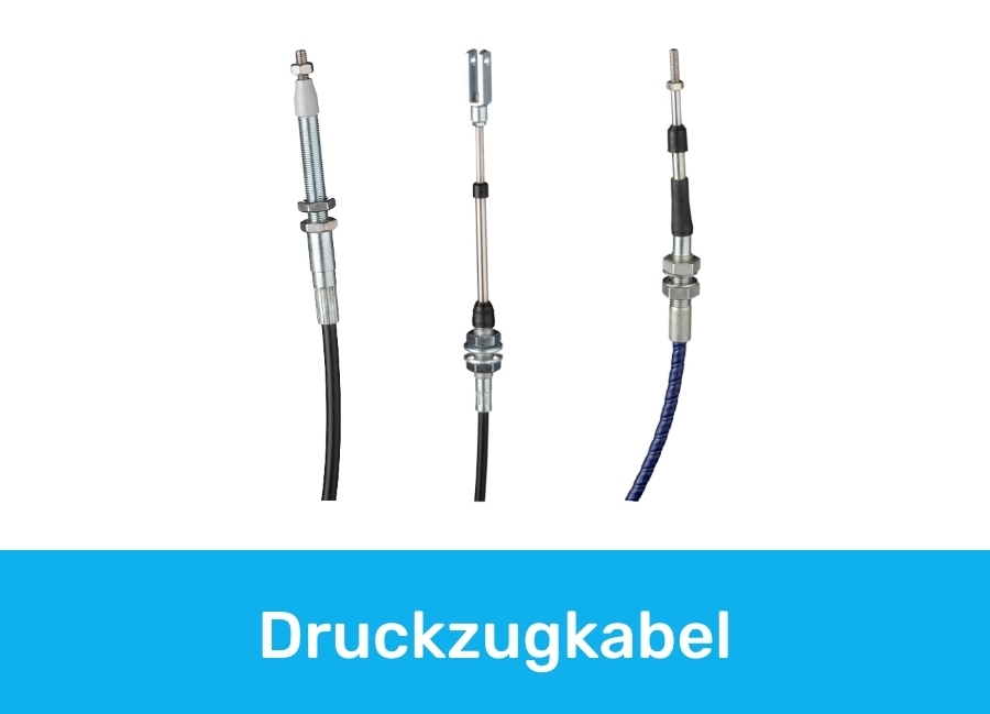 Druckzugkabel mit verschiedenen Endstücken und Ummantelungen für präzise mechanische Steuerungs- und Betätigungsanwendungen