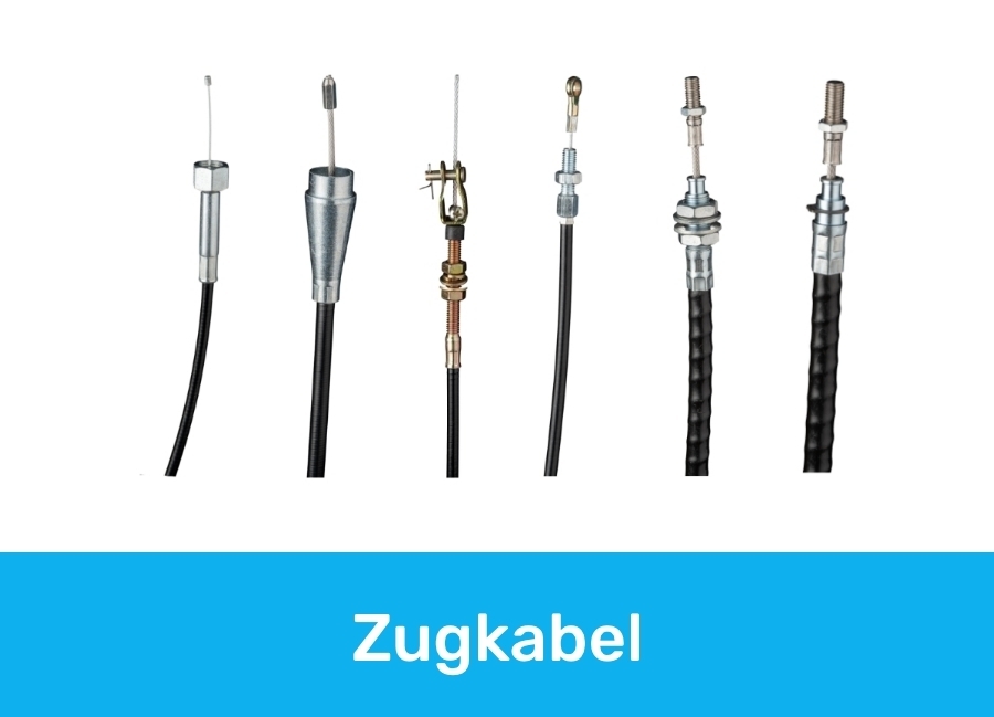 Zugkabel mit unterschiedlichen Endstücken und Ummantelungen für zuverlässige mechanische Zug- und Steuerungsanwendungen