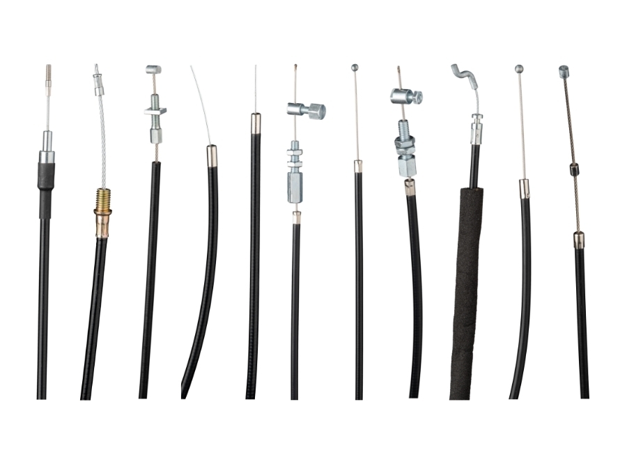 Bowden Cables 01 11 Bowden cables with various end fittings and housings for precise control and actuation applications in technical systems