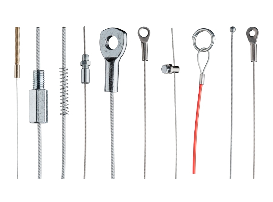 Wire Rope 01 Cable pulls with various end fittings and components for versatile pulling and fastening applications in technical systems