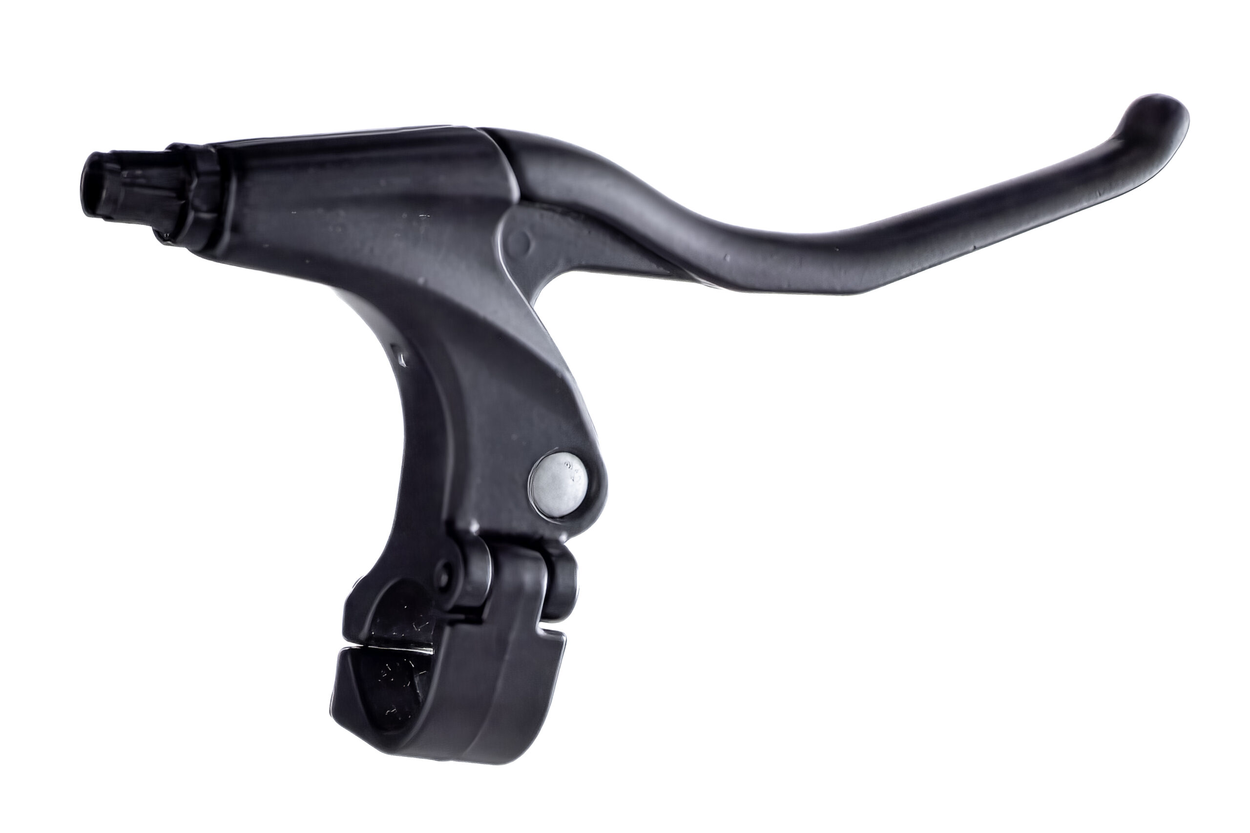 Schwarzer Fahrrad-Bremshebel aus Kunststoff mit ergonomischem Griff, Lenkerklemmung und Einstellschraube