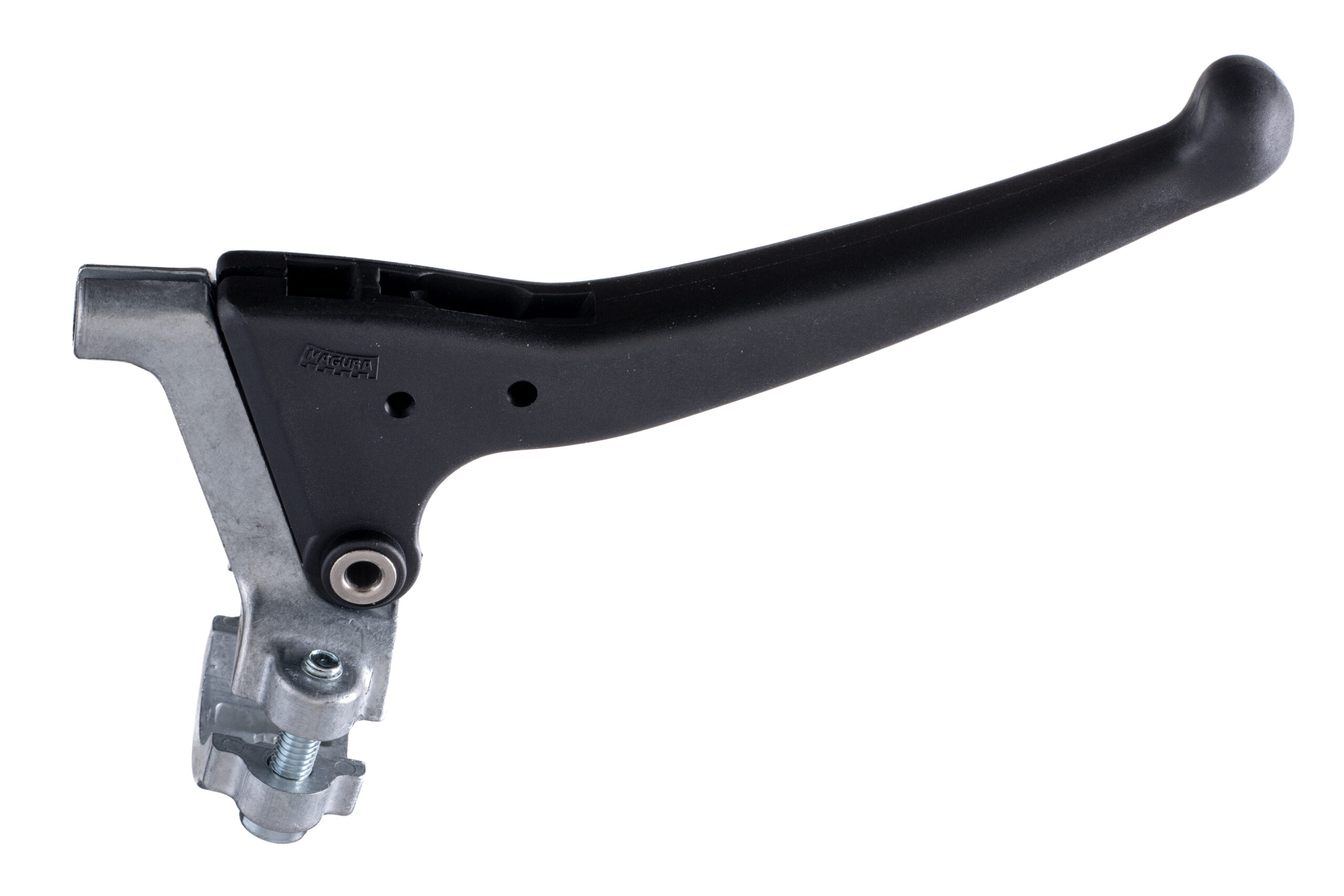 Magura Fahrrad-Bremshebel mit schwarzem Kunststoffhebel, kugelförmigem Hebelende und Metalllenkerhalterung